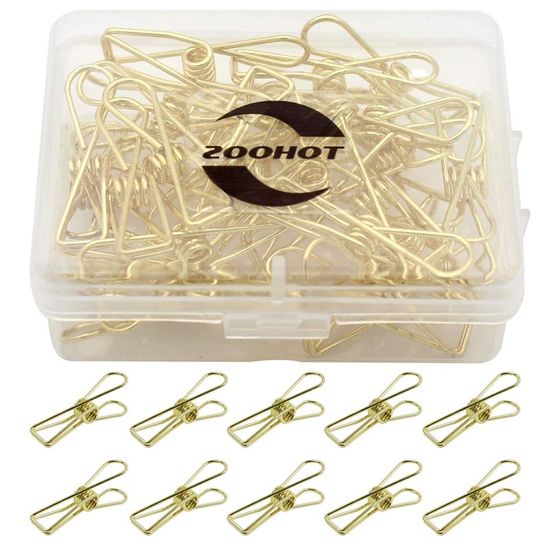 Zoohot Pack of 25 Gold Small Metal Clips - Multi-Purpose Clothesline Utility Clips - Image 1